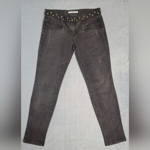 Joe's Jeans Charcoal Skinny Jeans with Gold Stud Waistband